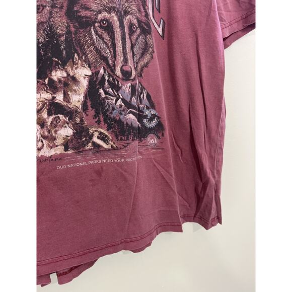 Yellowstone Wolves National Park Animals Spirit Tee Shirt XL USA 90s Y2K Red - Picture 4 of 15